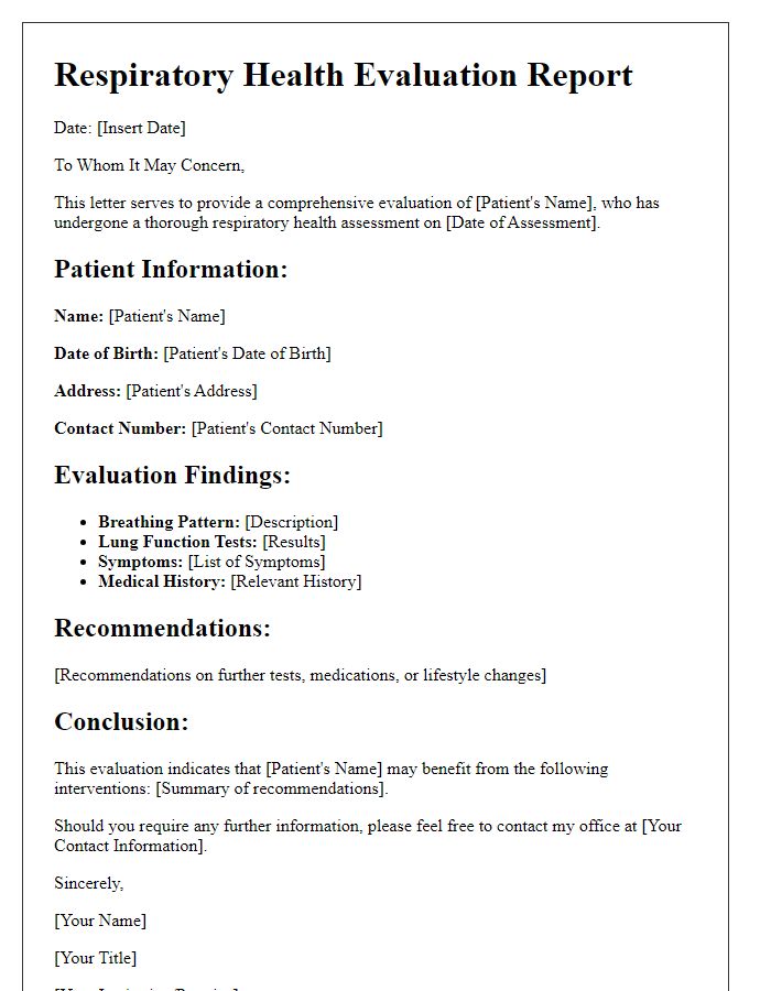 Letter template of respiratory health evaluation