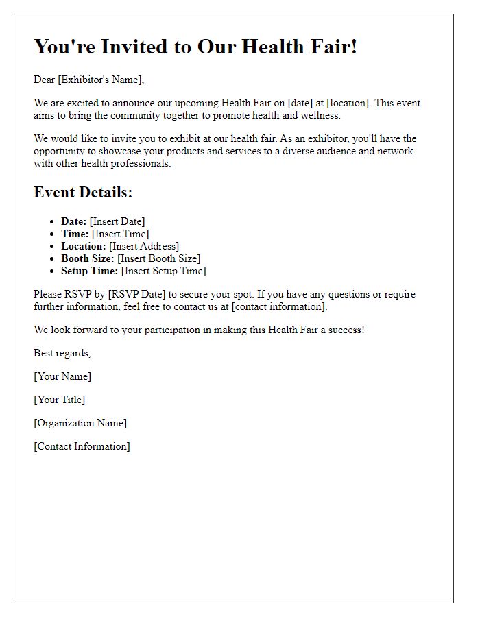 Letter template of Exhibit Invitation for Health Fair