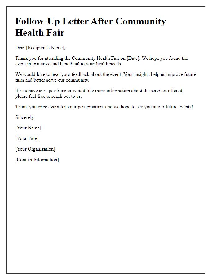 Letter template of Follow-Up After Community Health Fair