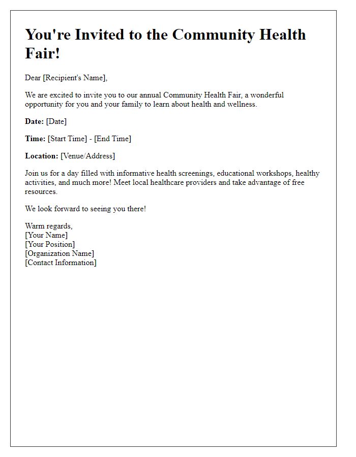 Letter template of Invitation to Community Health Fair