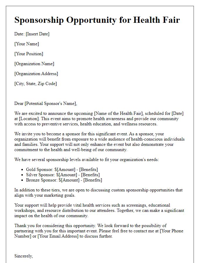 Letter template of Sponsorship Opportunity for Health Fair