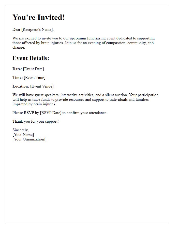 Letter template of invitation to brain injury fundraising event.