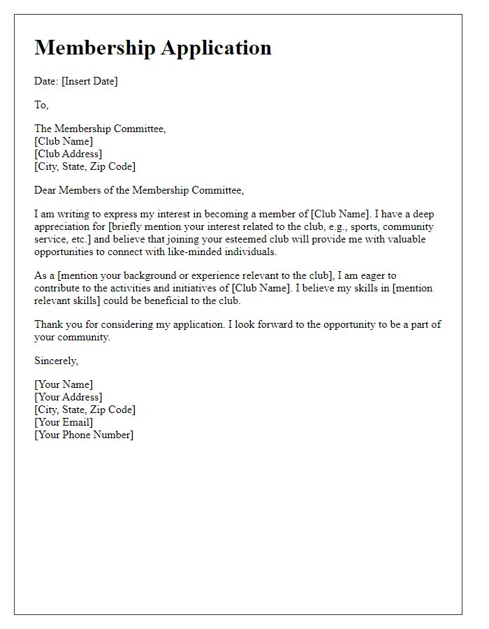 Letter template of application for club membership