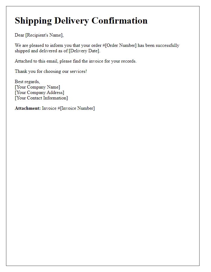 Letter template of shipping delivery confirmation with attached invoice