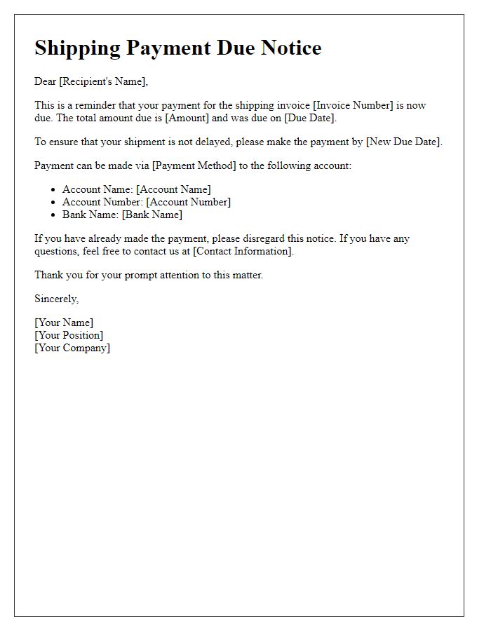 Letter template of shipping payment due notice