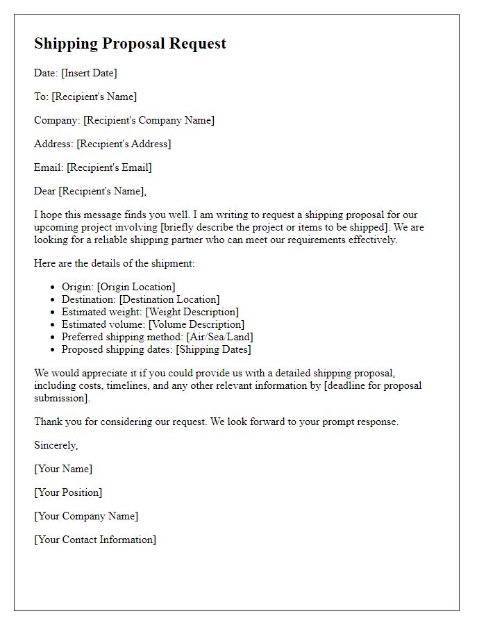 Letter template of shipping proposal request