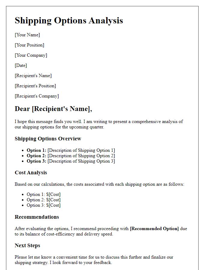 Letter template of shipping options analysis