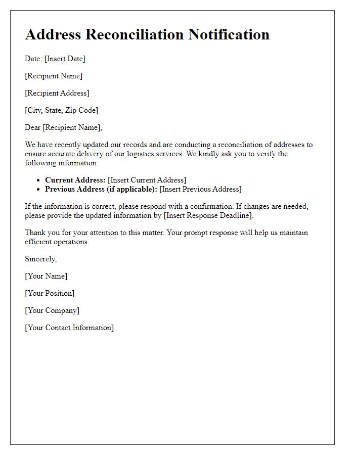 Letter template of address reconciliation for logistics