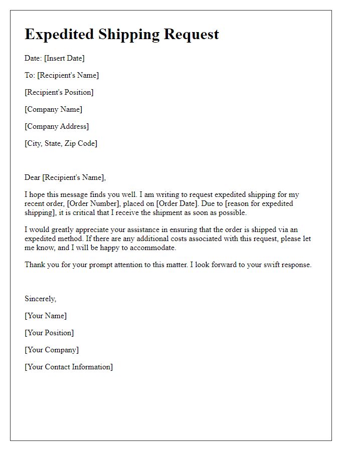 Letter template of expedited shipping request