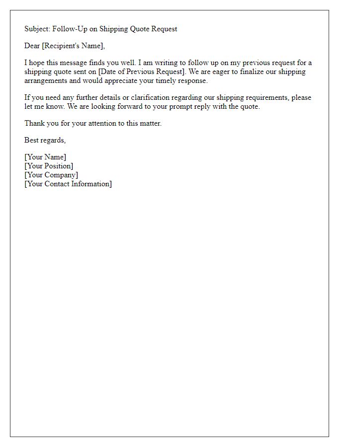 Letter template of shipping quote request follow-up