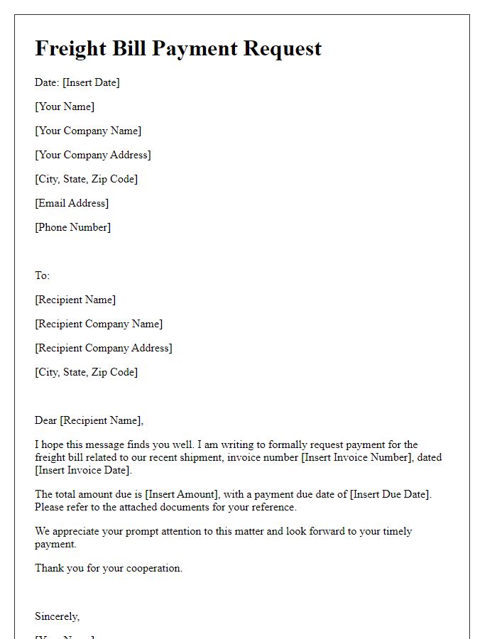 Letter template of freight bill payment request