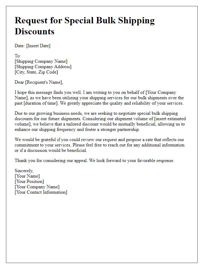 Letter template of appeal for special bulk shipping discounts