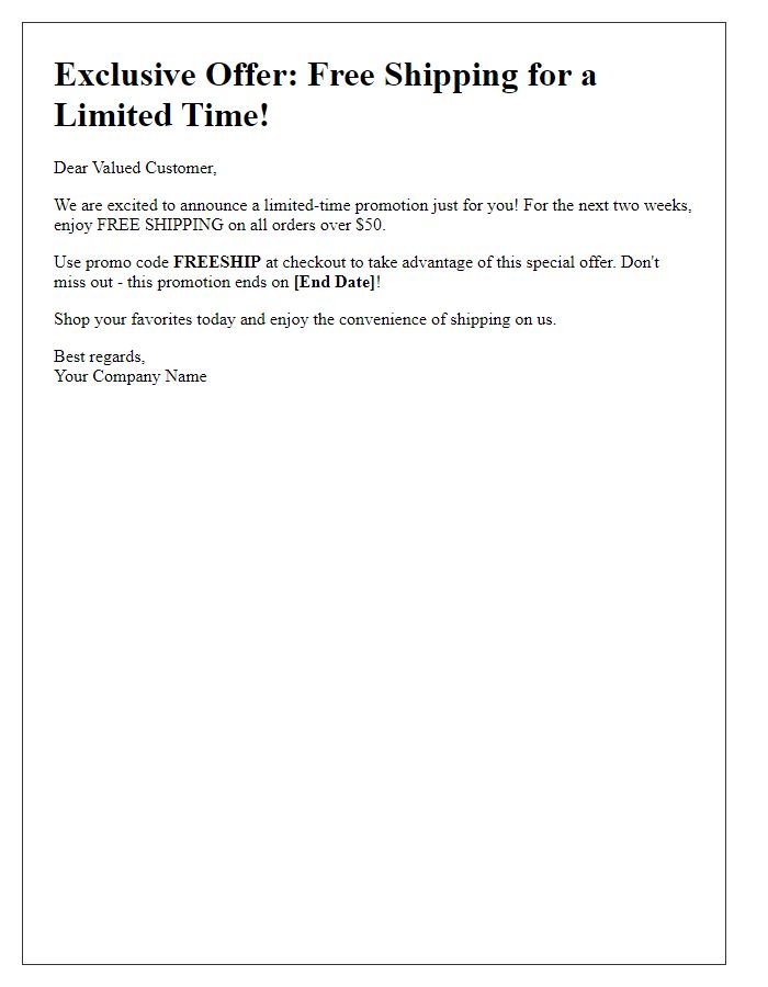 Letter template of limited-time free shipping promotion