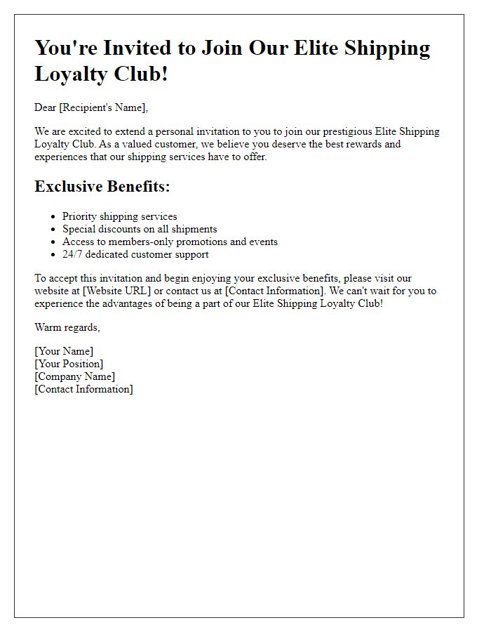 Letter template of elite shipping loyalty club invitation.