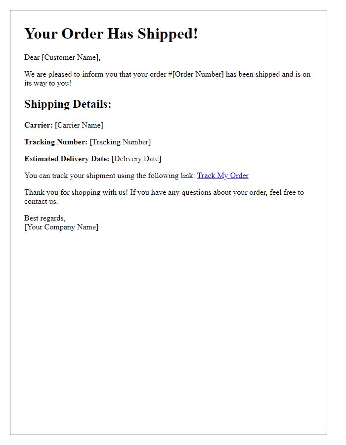 Letter template of express shipping confirmation for customer order