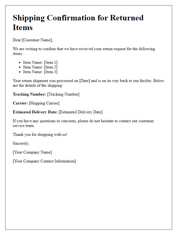 Letter template of express shipping confirmation for returned items