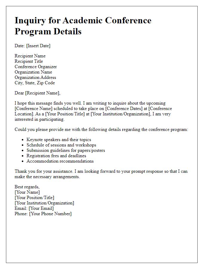 Letter template of inquiry for academic conference program details