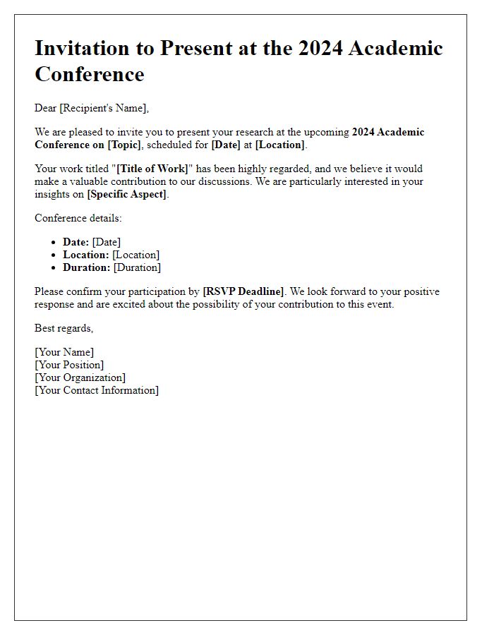 Letter template of invitation to present at an academic conference