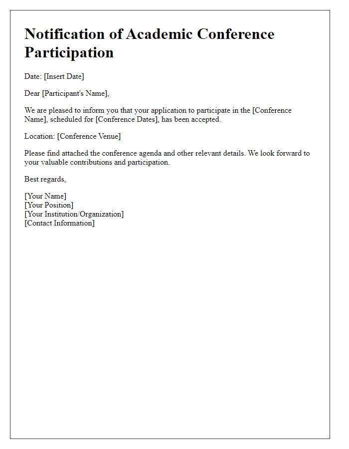 Letter template of notification for academic conference participation