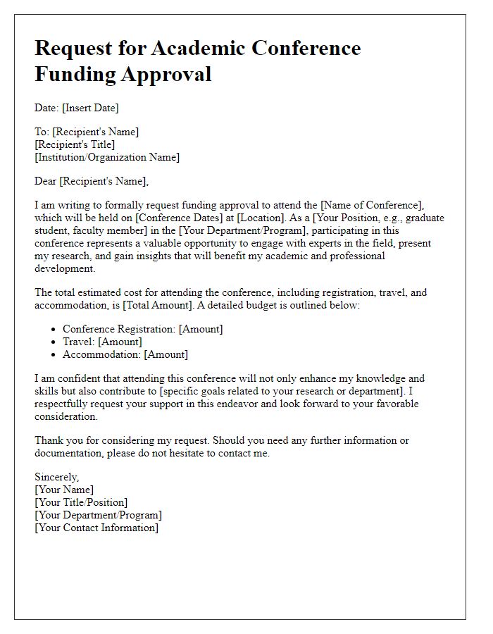 Letter template of request for academic conference funding approval