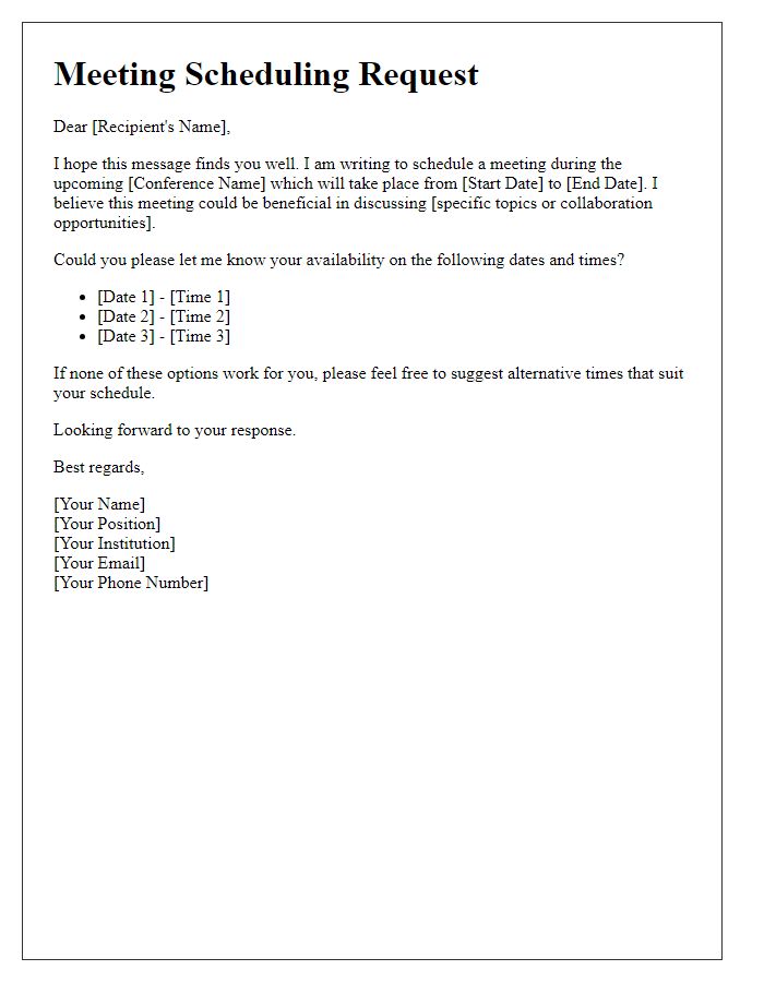 Letter template of scheduling meetings during an academic conference