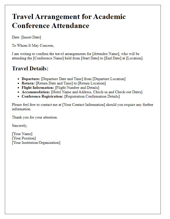 Letter template of travel arrangement for academic conference attendance