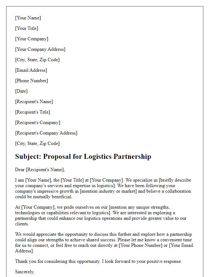 Letter template of introduction for logistics partnership.