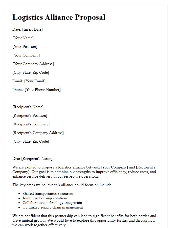 Letter template of logistics alliance proposal.