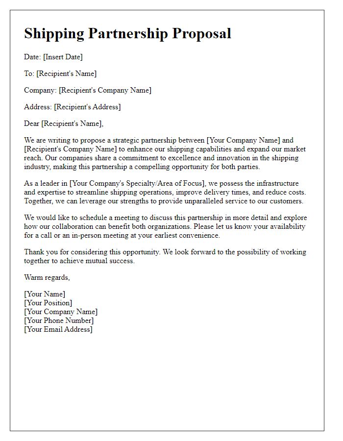 Letter template of shipping partnership proposal.