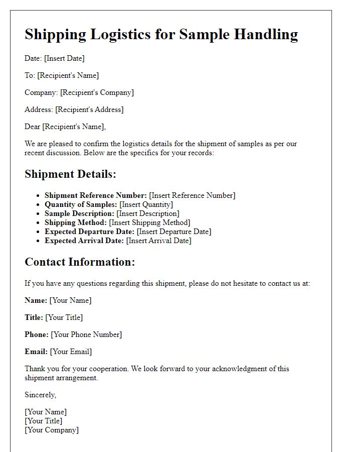 Letter template of shipping logistics for sample handling