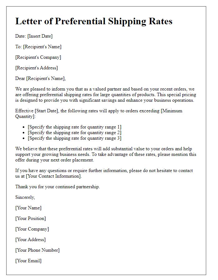 Letter template of preferential shipping rates for large quantities