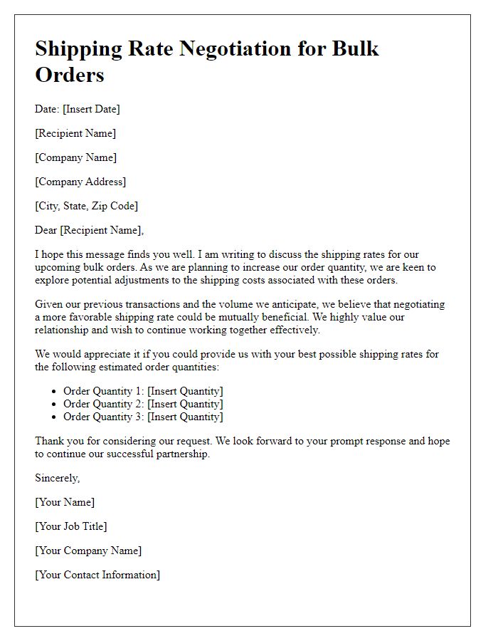 Letter template of shipping rate negotiation for bulk orders