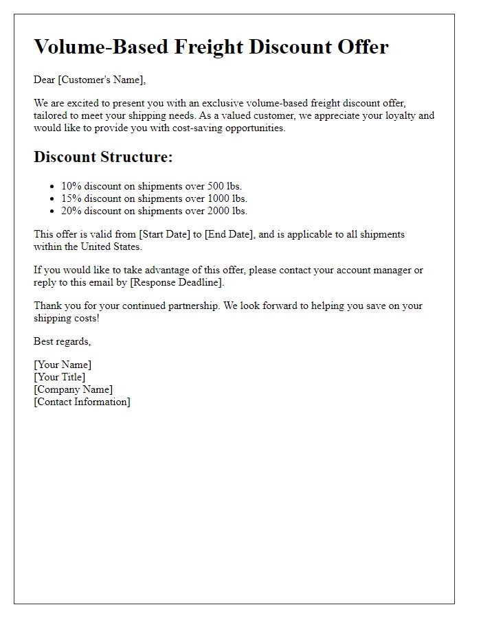 Letter template of volume-based freight discount offer