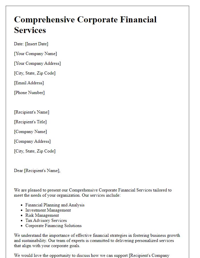 Letter template of Comprehensive Corporate Financial Services