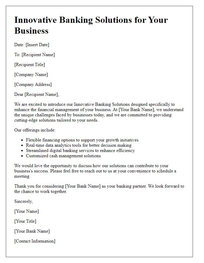 Letter template of Innovative Banking Solutions for Businesses