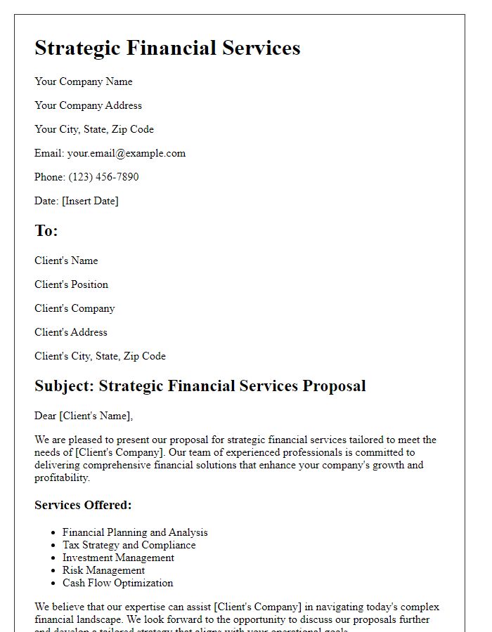 Letter template of Strategic Financial Services for Corporations