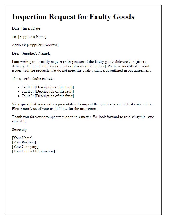 Letter template of inspection request for faulty goods