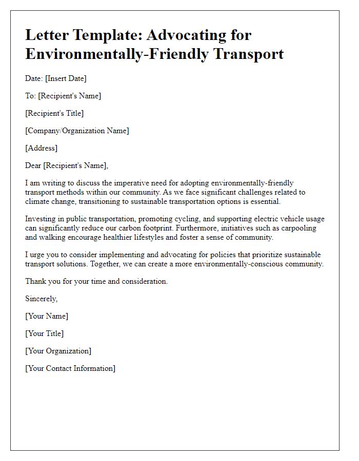 Letter template of environmentally-friendly transport methods.