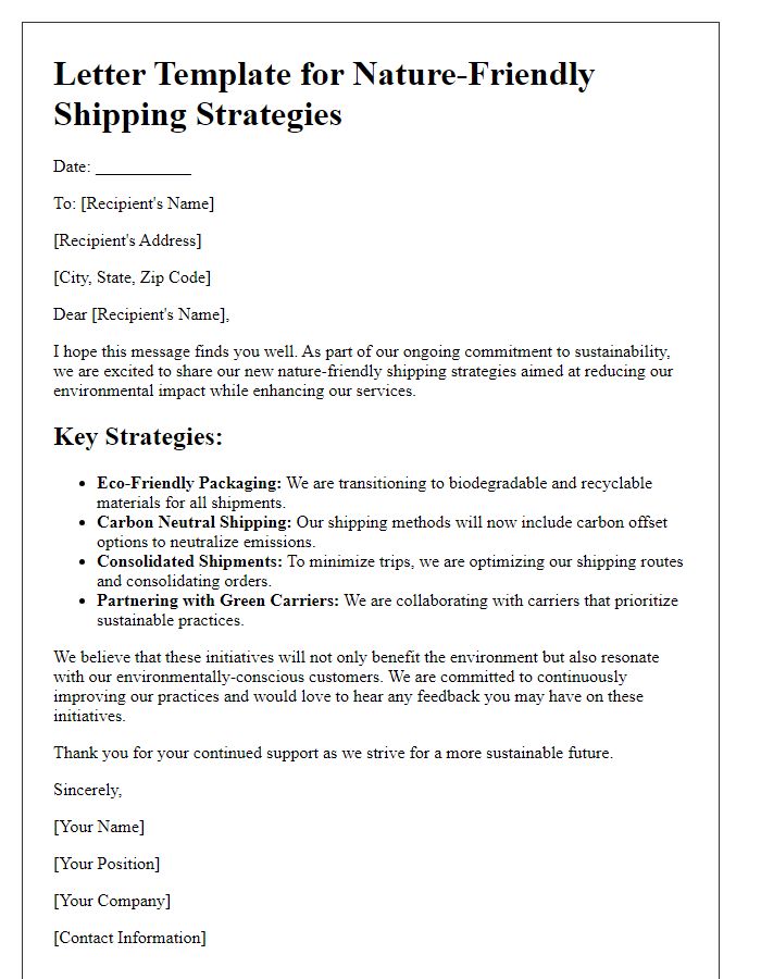 Letter template of nature-friendly shipping strategies.