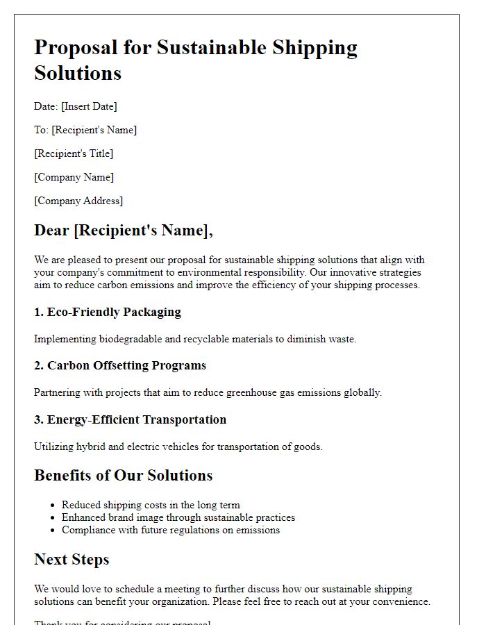 Letter template of sustainable shipping solutions.