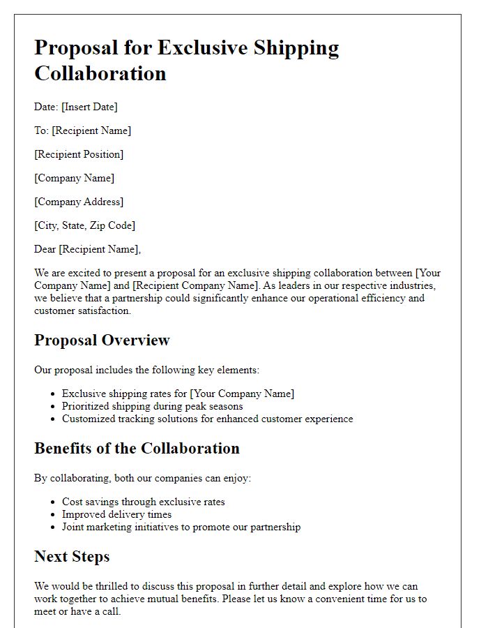 Letter template of proposal for exclusive shipping collaborations.