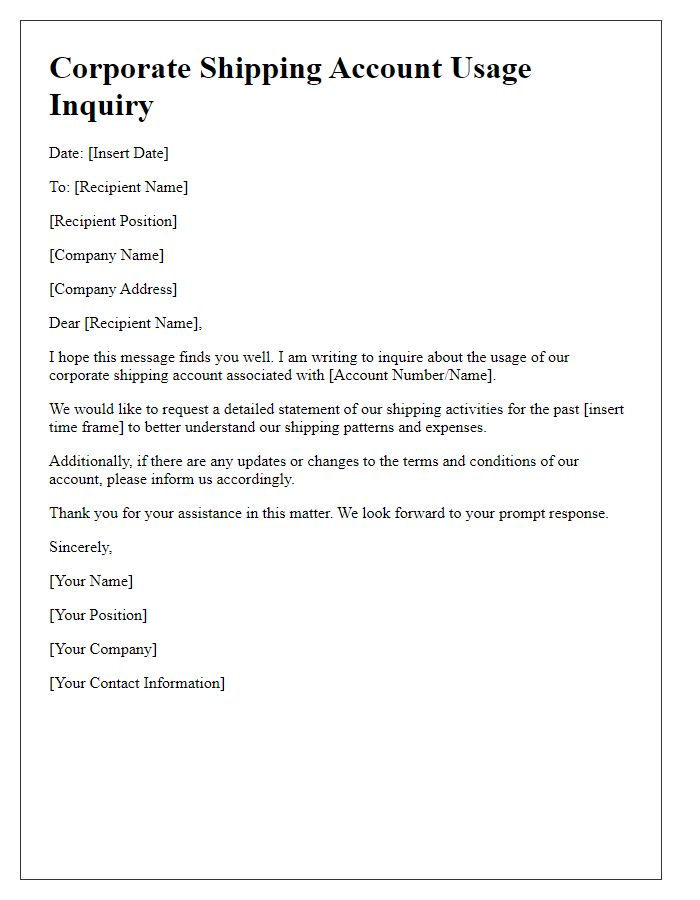 Letter template of corporate shipping account usage inquiry