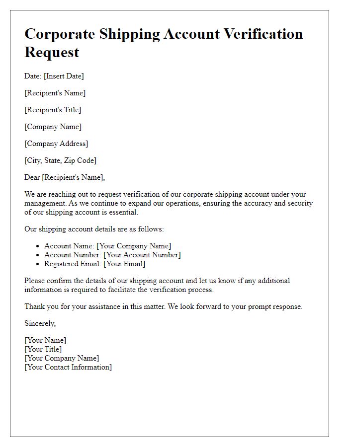 Letter template of corporate shipping account verification request