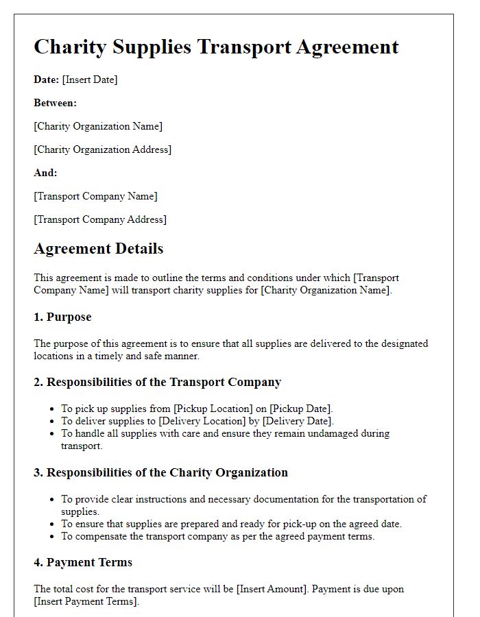 Letter template of charity supplies transport agreement