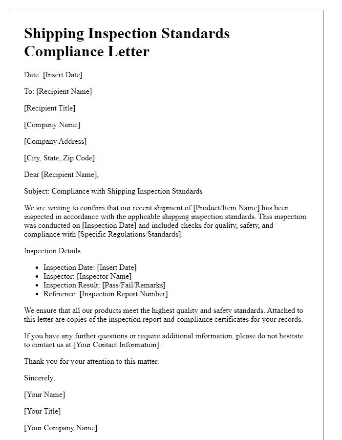 Letter template of shipping inspection standards