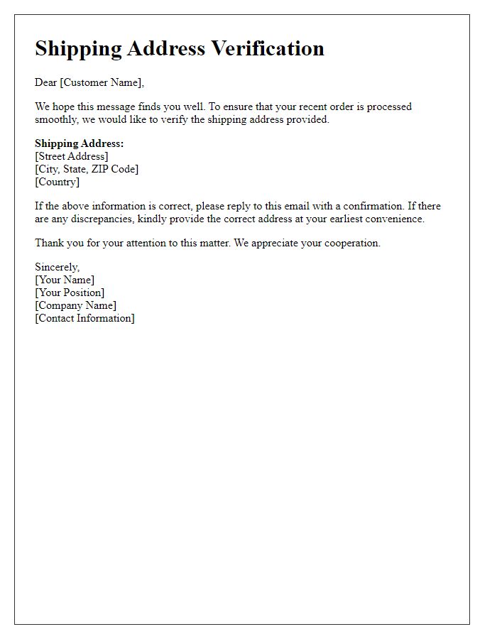 Letter template of shipping address verification