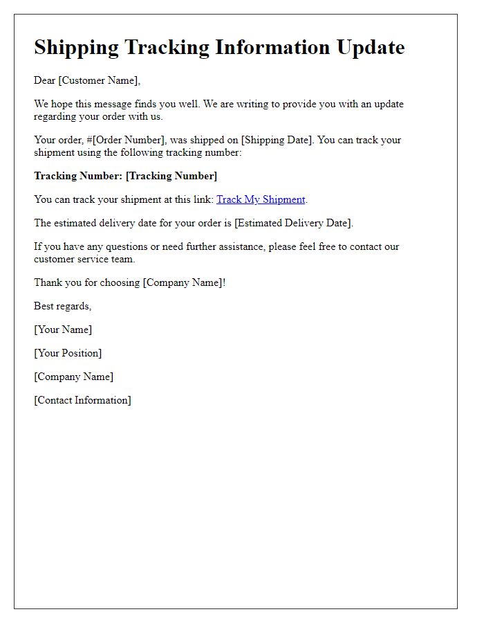 Letter template of shipping tracking information update