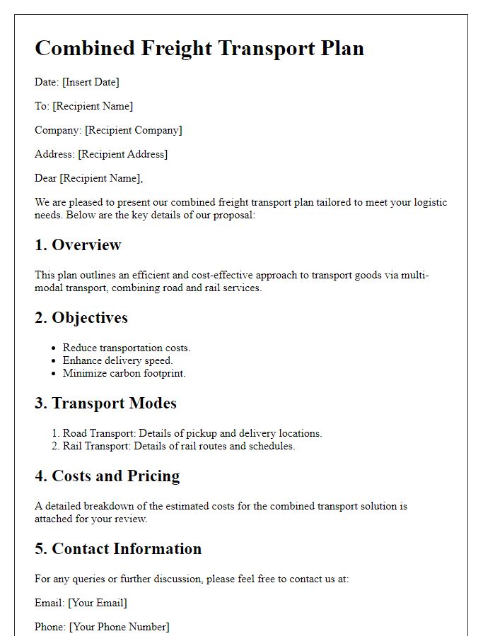 Letter template of combined freight transport plan