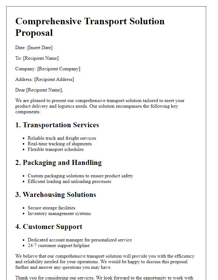 Letter template of comprehensive transport solution for products