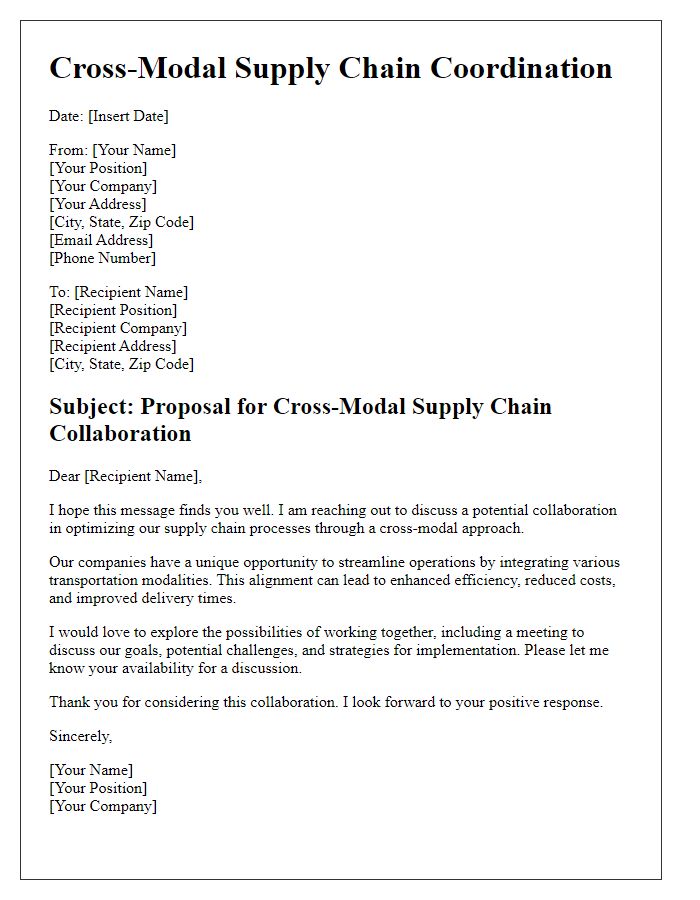 Letter template of cross-modal supply chain approach